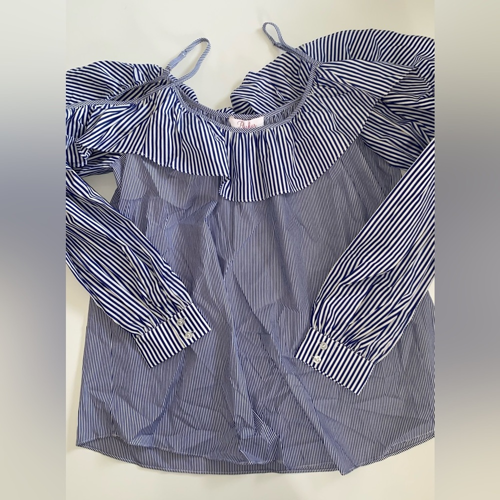 Parker Blue Striped Ruffle Blouse - Picture 3 of 9
